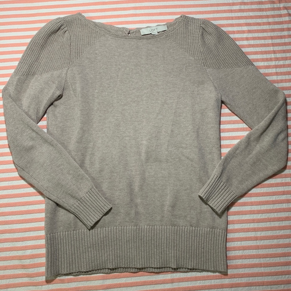 LOFT Puff Sleeve Sweater with Scalloped Neck XS